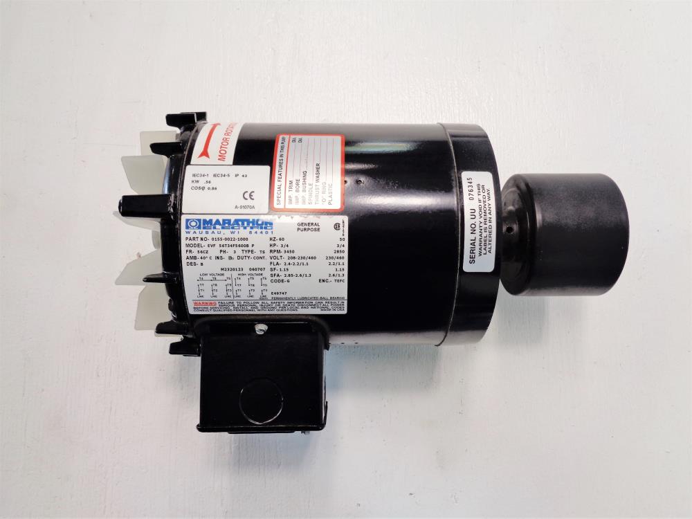 Marathon 3/4 HP Electric Motor, Part #0155-0022-1000, Model #EVF 56T34F5600B P